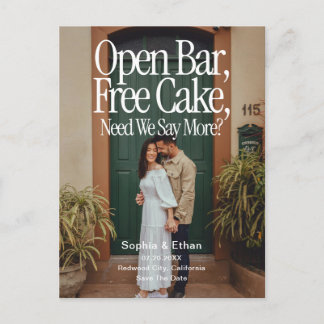 Open Bar Free Cake Photo Retro Save The Date Announcement Postcard