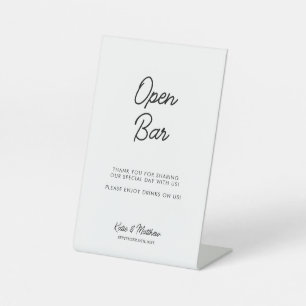 Open Bar Free Drinks Wedding Minimalist Pedestal Sign