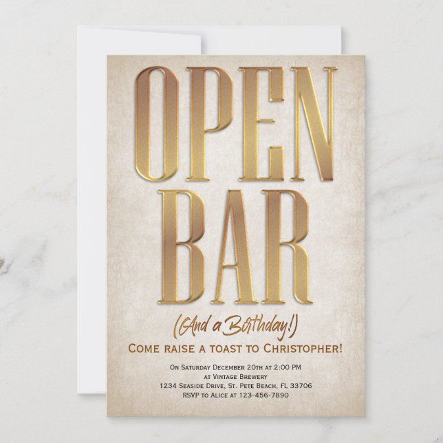 Open Bar Funny Invitation d'anniversaire (Devant)