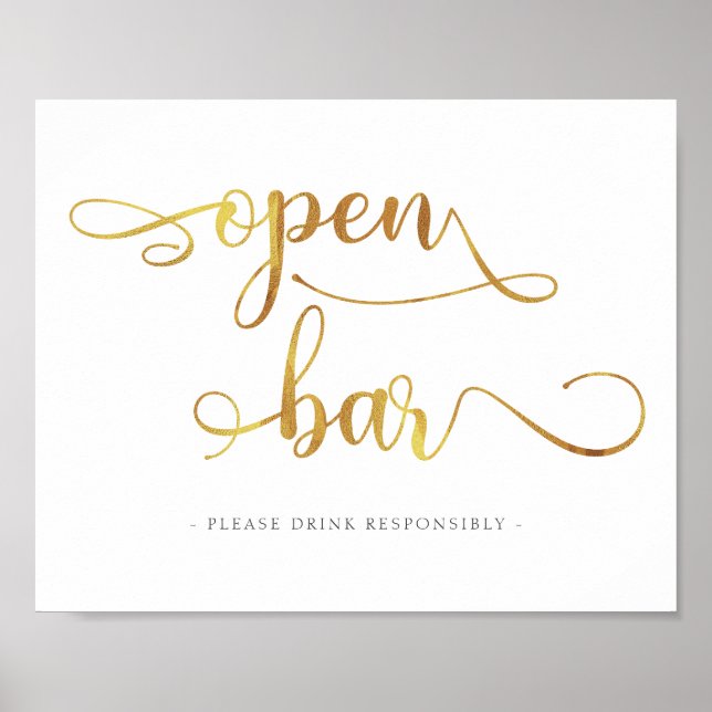 "Open Bar" Gold drinks Wedding Sign (Front)