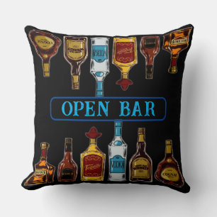 Open Bar Man Cave Throw Pillow
