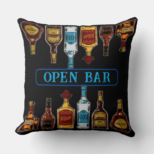 Open Bar Man Cave Throw Pillow (Front)
