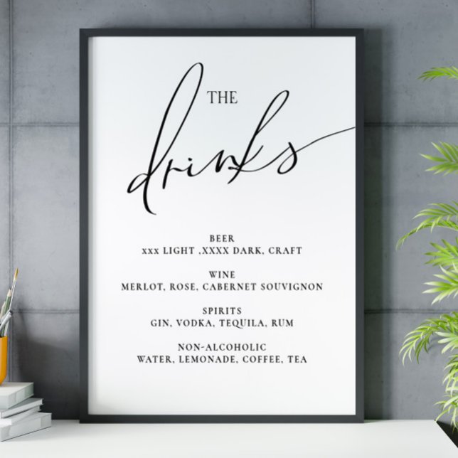 Open bar Menu Le mariage des boissons affiche Post (Créateur téléchargé)
