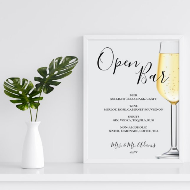 Open bar Menu mariage panneau Poster (Créateur téléchargé)