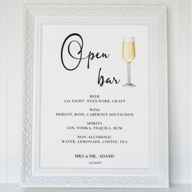 Open bar Menu mariage panneau Poster (Créateur téléchargé)