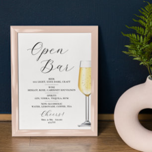 Open bar Menu wedding sign Poster