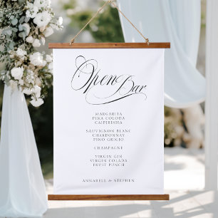 Open Bar! Modern, Calligraphy White Wedding Hanging Tapestry