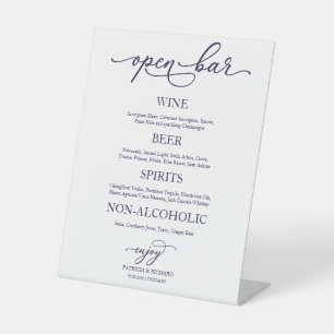 Open Bar Navy Blue Calligraphy Wedding Sign