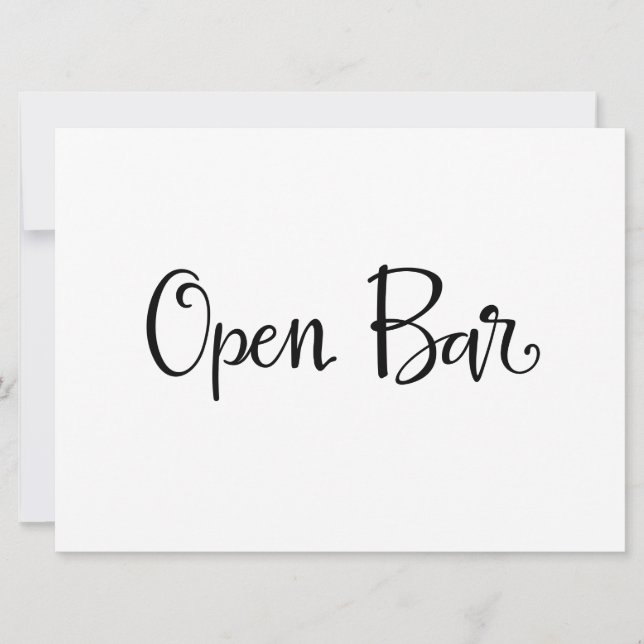 Open Bar Reception Sign | Simple Calligraphy (Front)