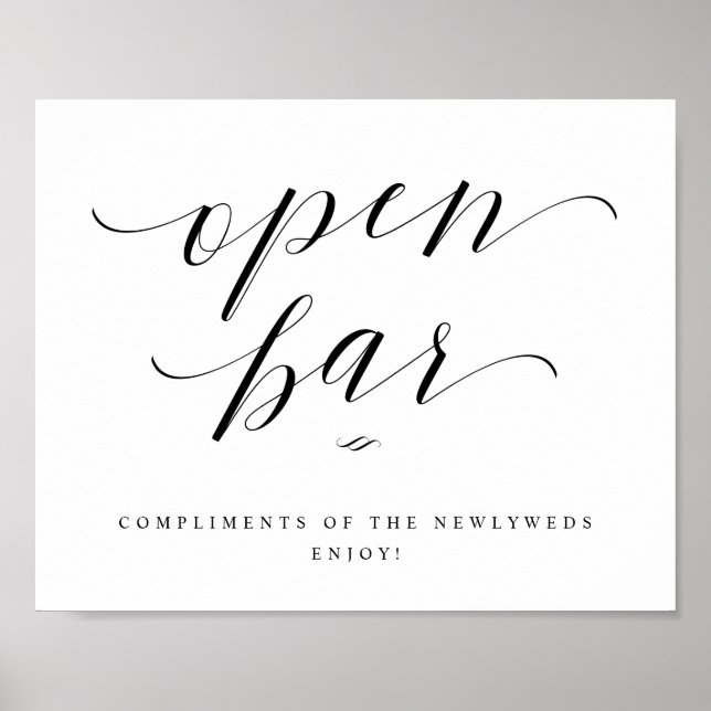 Open Bar Script Calligraphy Wedding Reception Sign (Front)