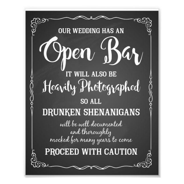 Open bar sign chalkboard wedding or party sign (Front)