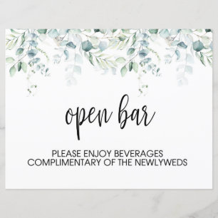 Open Bar Sign - Eucalyptus Wedding