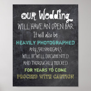 Open Bar Wedding Sign Caution Funny