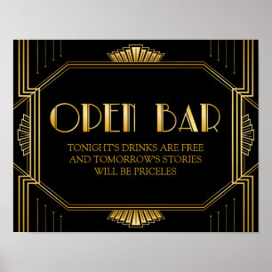 Open Bar Wedding Sign   Gatsby Art Deco