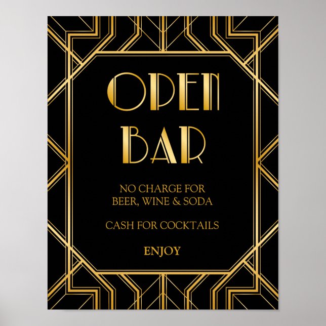 Open Bar Wedding Sign | Gatsby Art Deco (Front)