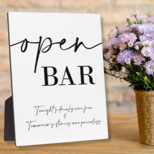 Open bar wedding sign Tabletop Plaque with Easel