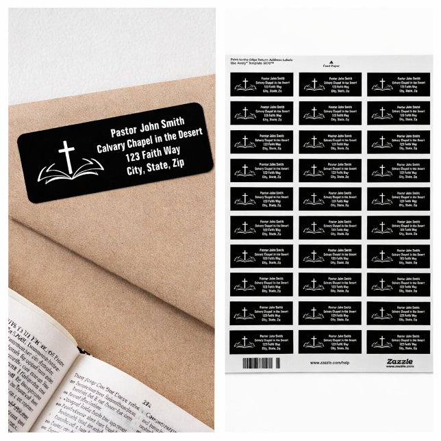 Open Bible Christian Cross Return Address Label (Creator Uploaded)