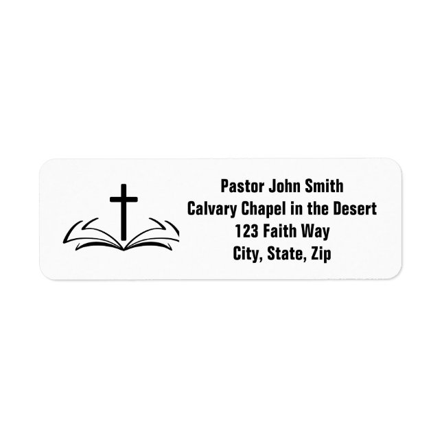 Open Bible Christian Cross Return Address Label (Front)
