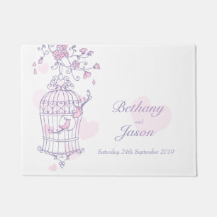 Open Birdcage two birds custom wedding mat