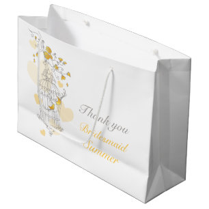 Open birdcage yellow grey wedding favour bag