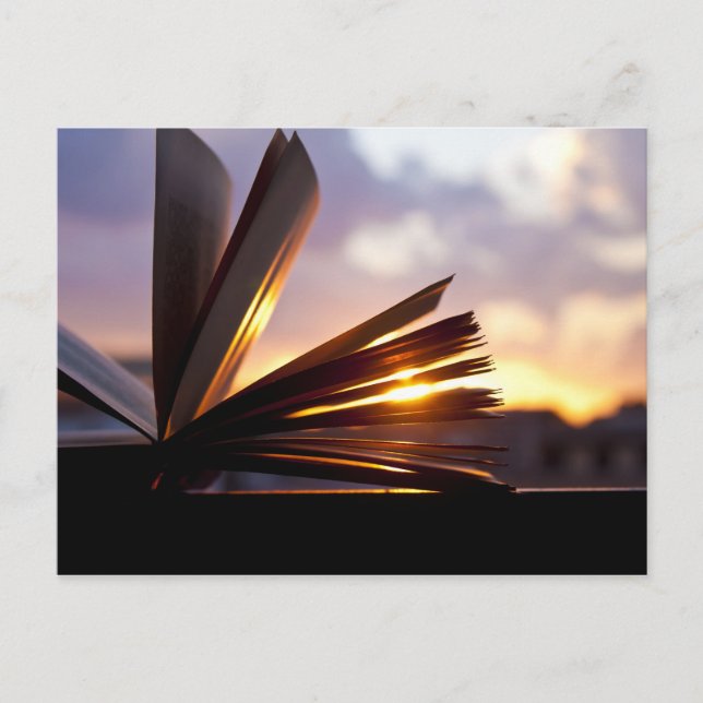 Open Book and Sunset Photography Postcard (Front)