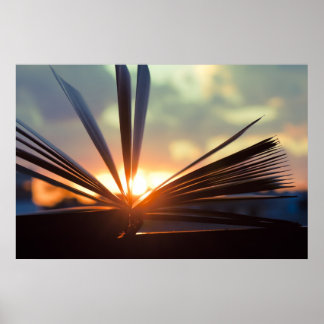 Open Book and Sunset Photography Poster