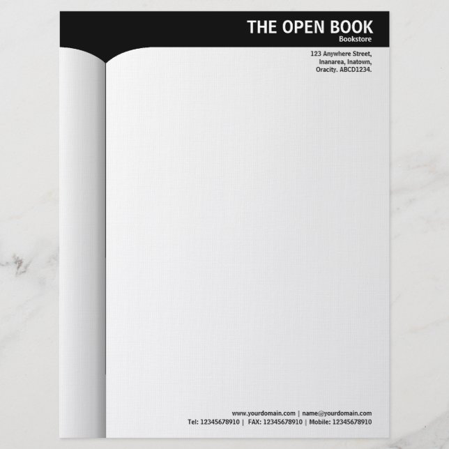 Open Book - Black (Speckled Paper) Letterhead (Front)