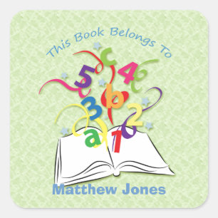Open Book, Bookplate Square Sticker