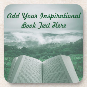 Open Book Customize Text Green Trees Coaster