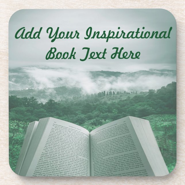 Open Book Customize Text Green Trees Coaster (Front)