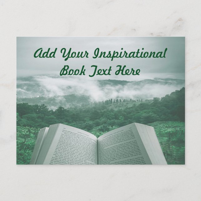 Open Book Customize Text Green Trees Postcard (Front)