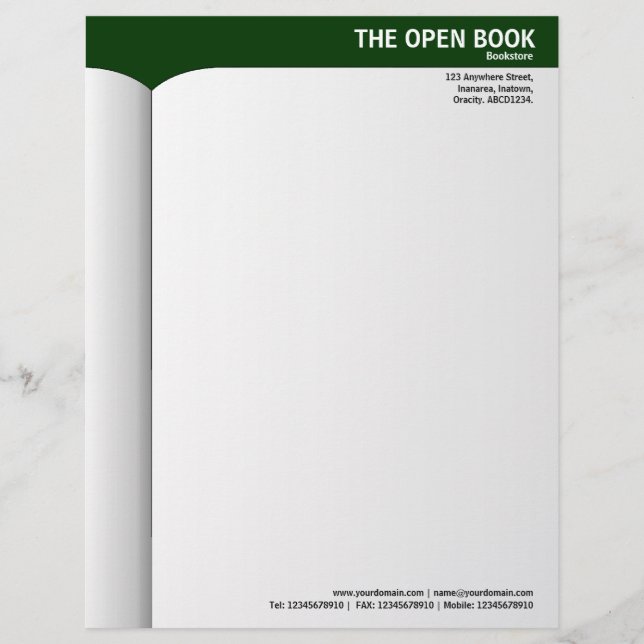 Open Book - Dark Green 003300 Letterhead (Front)