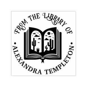 Open Book Desert Landscape Pages Library Book Name Self-inking Stamp