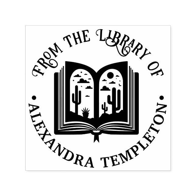 Open Book Desert Landscape Pages Library Book Name Self-inking Stamp (Design)