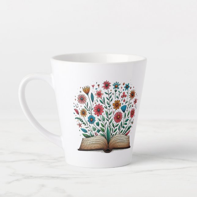 Open Book Flower Latte Mug (Left)