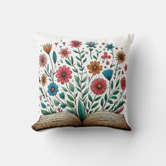Open book flowers throw pillow