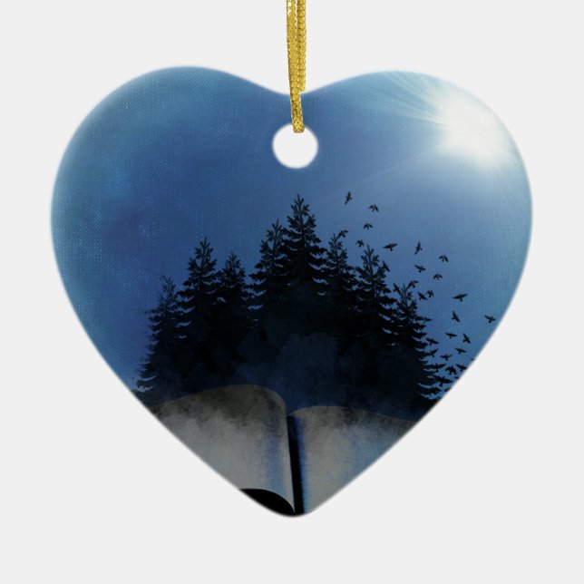 Open Book Forest Ceramic Ornament (Front)