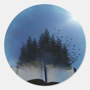 Open Book Forest Classic Round Sticker