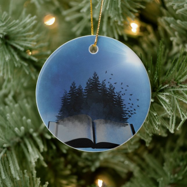 Open Book Forest Digital Art Scene Personalized Ceramic Ornament (Tree)
