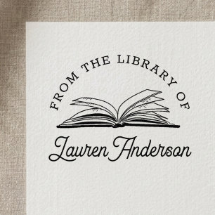 Open Book from the Library of Bookplate Self-inking Stamp
