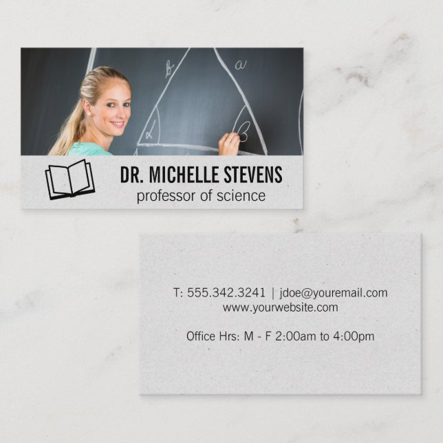 Open Book Logo | Math Teacher | Add Custom Photo Business Card (Front/Back)