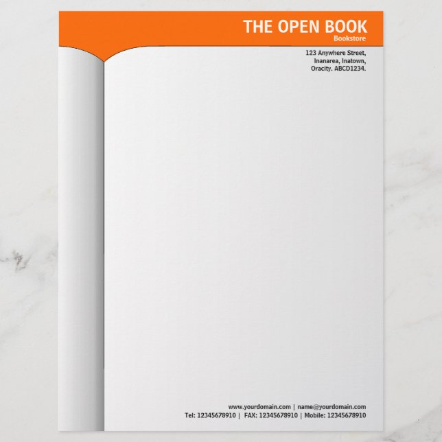 Open Book - Orange FF6600 Letterhead (Front)