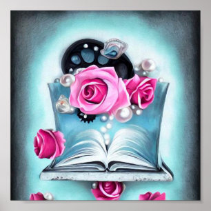Open Book Pearls & Roses Poster