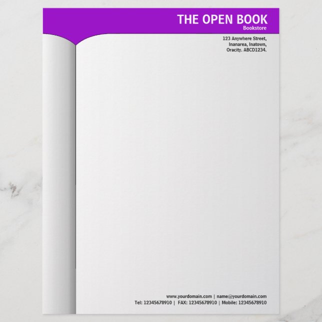 Open Book - Purple 9900CC Letterhead (Front)