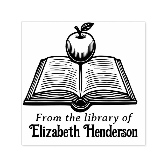 Open Book with Apple #1PS with Library Book Name Self-inking Stamp (Design)