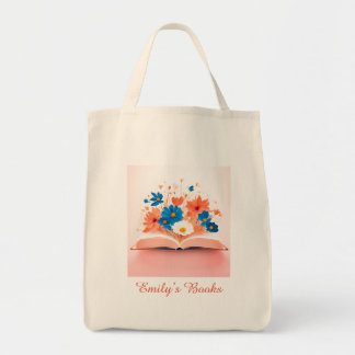 Open Book with colourful flowers personalized Tote Bag