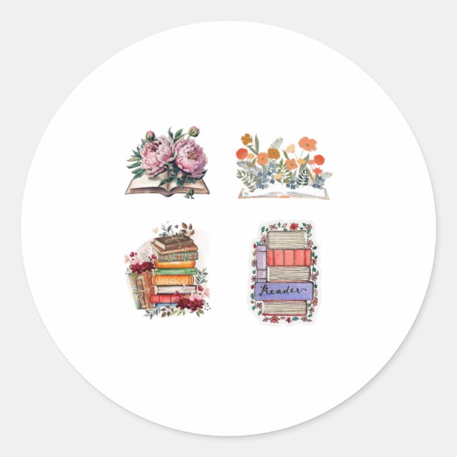 open book with flowers classic round sticker (Front)