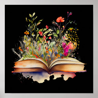 Open book with flowers  poster