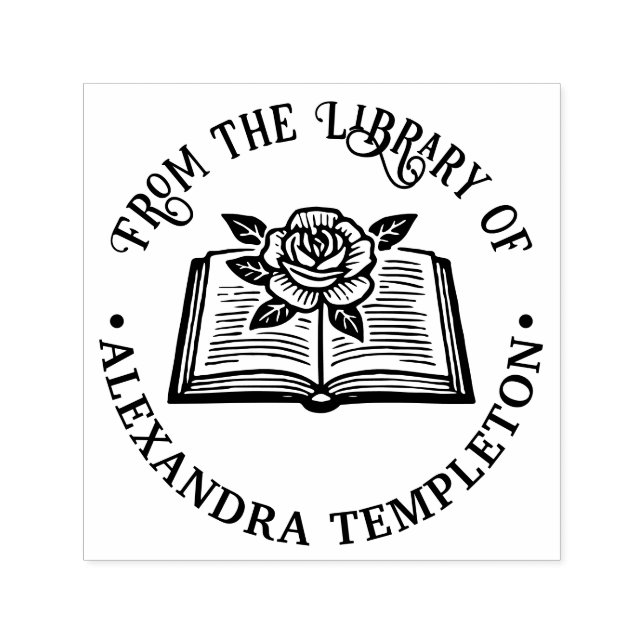 Open Book with Rose #1P with Library Book Name Self-inking Stamp (Design)
