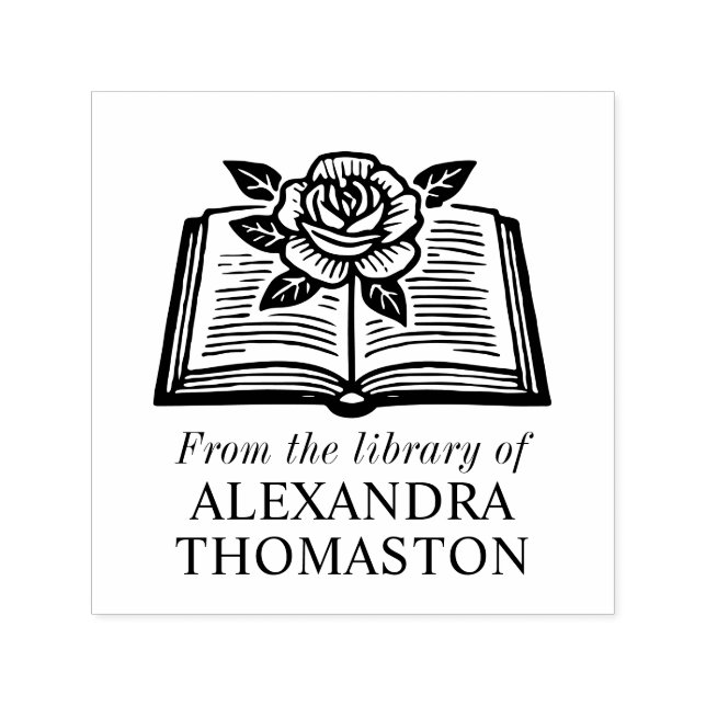 Open Book with Rose #1PS with Library Book Name Self-inking Stamp (Design)